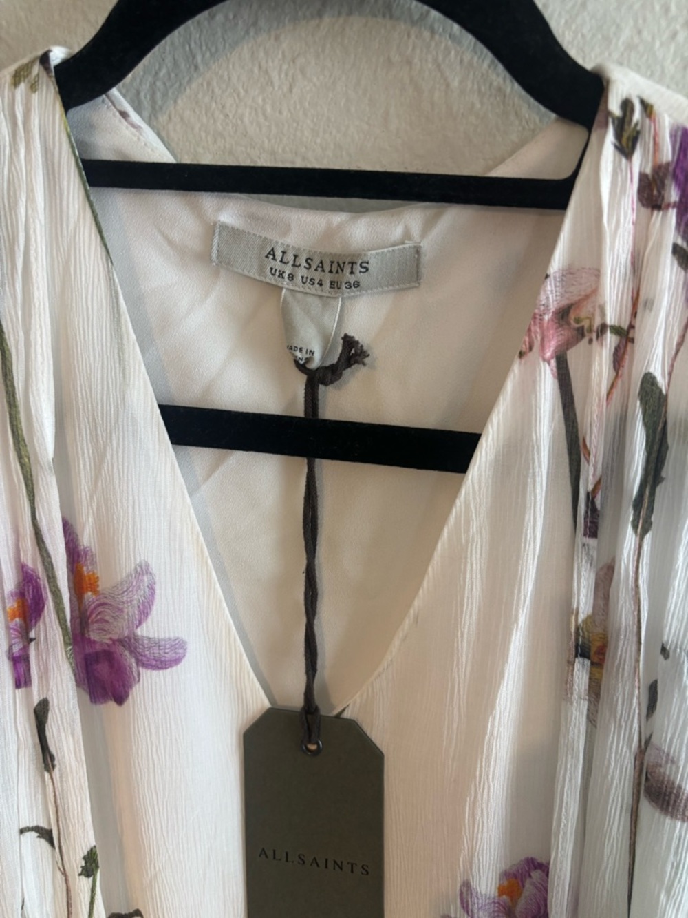 AllSaints White Floral‎ High-Low V-Neck Dress - Picture 3 of 5